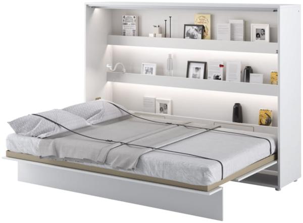 MEBLINI Schrankbett Bed Concept - BC-04 - 140x200cm Horizontal - Weiß Hochglanz/Weiß - Wandbett mit Lattenrost - Klappbett mit Schrank - Wandklappbett - Murphy Bed - Bettschrank