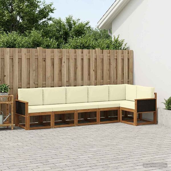 vidaXL Outdoor-Sofagarnitur mit Kissen 6 pcs Natur und Creme Polyester 3385241
