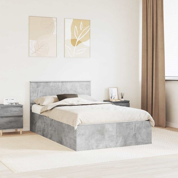 vidaXL Bettrahmen mit Kopfteil Beton Grau 135 x 190 cm Holzwerkstoff 3408679