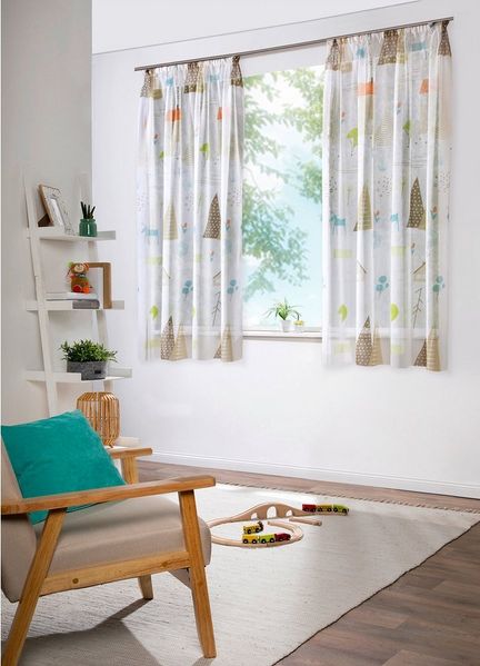 heimtexland Vorhang Skandi Dekoschal Gardine Kinderzimmer Natur Bunt (1 St), Kräuselband, halbtransparent, Polyester, Leinenoptik I Kinderzimmer I Vorhang I verschiedene Größen
