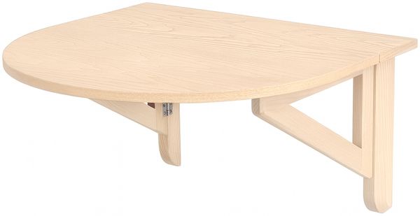 Wandklapptisch Halboval Klapp, 70 x 65 cm, für 2 Personen, Eschenplatte in Naturfarbe, Klapptisch, kleiner Schreibtisch, Ragaba
