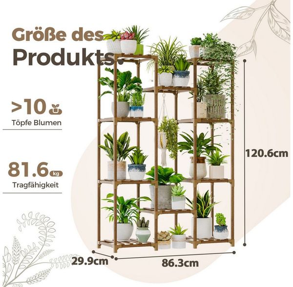 Bamworld Blumenständer Pflanzenständer Hoher Pflanzenstufen Pflanzenregal (1 St), Mehrstufiges Blumenregal für Außen (Terrasse/Balkon/Garten)