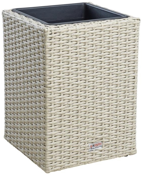 Polyrattan Blumenkübel Pflanzkübel 40 cm Rattan Blumentopf Übertopf Topf Beige