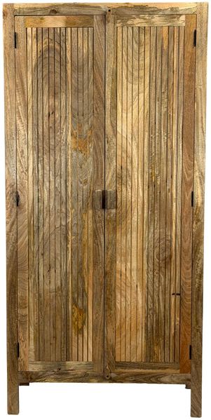 Schrank Mango Massivholz Natur 187cm - Wohnzimmerschrank hoch - Mehrzweckschrank Landhaus - Kleiderschrank mit 2 Türen - Design Massivholzschrank Handmade