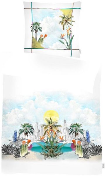 APELT Bettwäsche Miami Gots, Satin (Bio-Baumwolle), Stadt unter Palmen