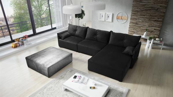 Ecksofa mit Schlaffunktion HUNTER in Stoff Royal Grafit Ottomane Rechts