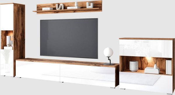 INOSIGN Wohnwand PARIS, (Komplett-Set, 4-St), TV-Wand 300cm breite, grifflose Design, stehend und hängend montierbar