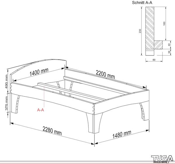 Holzbett (Fichte) "Rosi" 140 x 220 cm 58 cm mit Kopfteil Massivholzbett Bett Bild 5