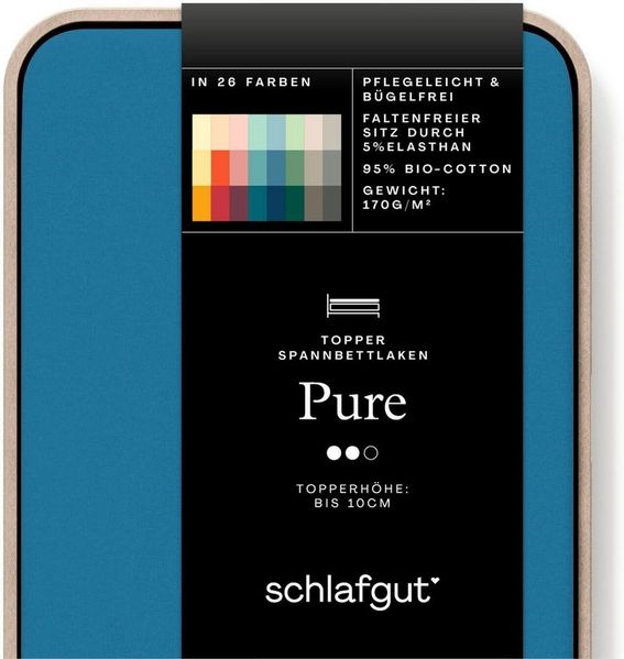 Schlafgut 'PURE TOPPER' Spannbettlaken, für Topper bis 10 cm Höhe, Blue Mid, XL 180x200cm - 200x220cm, 100% Bio-Baumwolle Bild 2