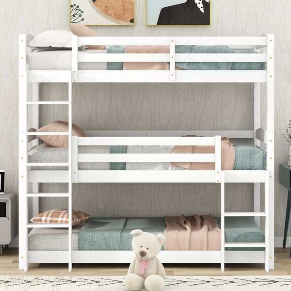 Etagenbett mit 3 Schlafgelegenheiten, 90x200 cm, umbaufähig zu 2 Einzelbetten, Kinderbett mit Rausfallschutz