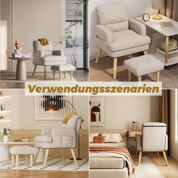 Rhein Beleuchtung Loungesessel Verstellbare Rückenlehne Freizeit-TV-Stuhl, relaxsessel mit hocker (Geeignet für Wohnzimmer, Arbeitszimmer, Schlafzimmer und Büro), 5-stufig verstellbar, weiches Sitzkissen, mit Seitentasche