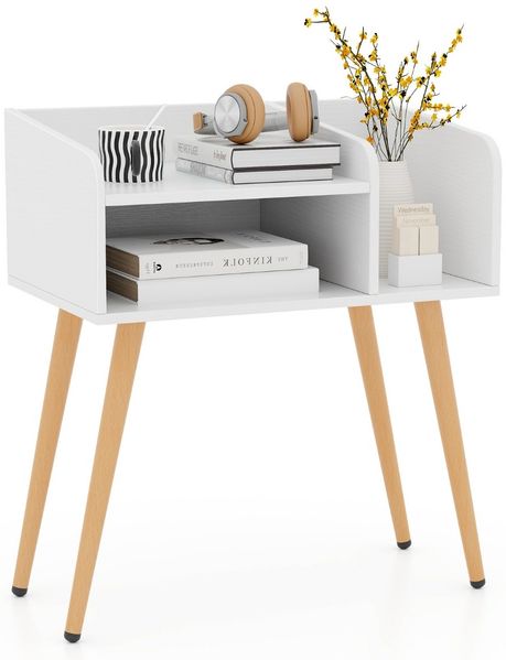 Nachttisch Beistelltisch mit offenem Fach Sofatisch mit Metallstützbeinen 50 x 32 x 58 cm Weiß 1 Stück