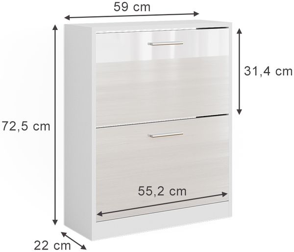 Schuhschrank Gizmo Weiß Hochglanz 59 x 72.5 cm 2 Fächern Vicco Bild 3