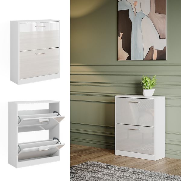 Schuhschrank Gizmo Weiß Hochglanz 59 x 72.5 cm 2 Fächern Vicco Bild 2