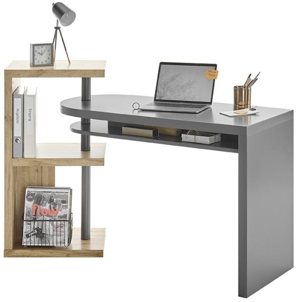 Schreibtisch "Moura I" aus Holzwerkstoff in Eiche Nachbildung/grau matt, Abmessungen (BxHxT) 145x94x50 cm