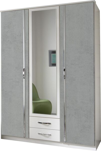 Kleiderschrank Duo in Weiß mit Beton mit Aufleistungen in Chrom – Drehtürenschrank in verschiedenen Größen - Kleiderschrank 135 cm Breite