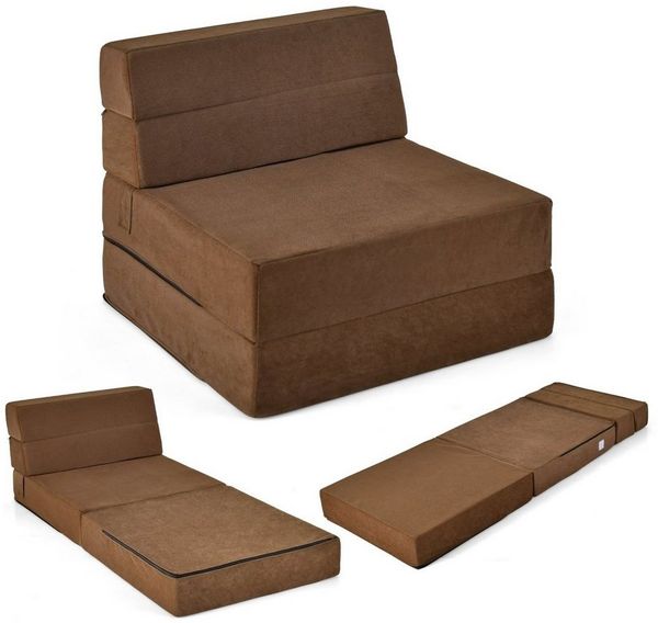 COSTWAY Schlafsofa, 3 in 1 Klappmatratze, mit abnehmbarem Bezug