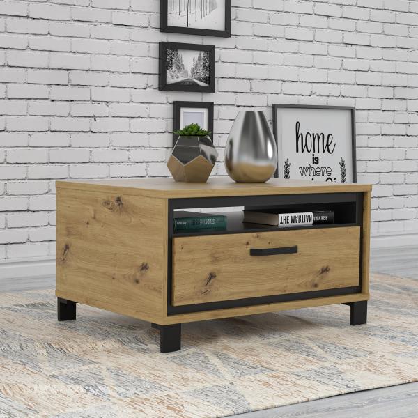 FORTE Trondheim Couchtisch, Holzwerkstoff, Schwarz/Braun, 80 x 44,8 x 60 cm