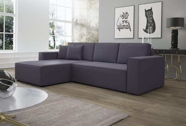 Ecksofa Schlafsofa Sofa CONOR PREMIUM Kunstleder Soft Grau Ottomane Links