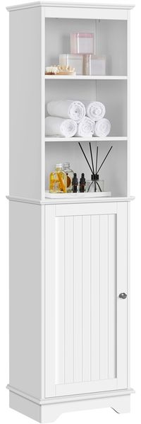 Yaheetech Badezimmerschrank Hochschrank Badschrank mit 3 Ablagefächer und 1 Tür Bodenschrank Badkommode Badregal mit verstellbarem Einlegeboden