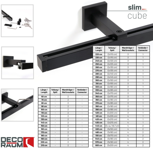 Deco-Raum® Gardinenschiene Cube | Länge: 330cm | Material: Aluminium | Farbe: Schwarz Bild 3