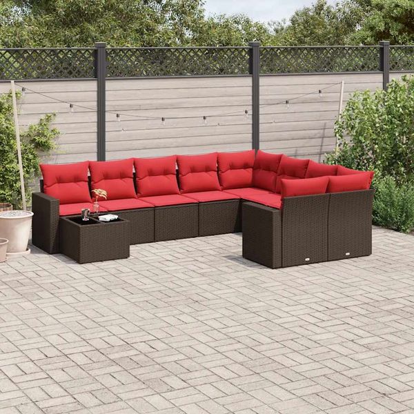 vidaXL 10-tlg. Garten-Sofagarnitur mit Kissen Braun Poly Rattan 3219454