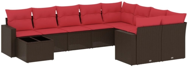 vidaXL 10-tlg. Garten-Sofagarnitur mit Kissen Braun Poly Rattan 3219454