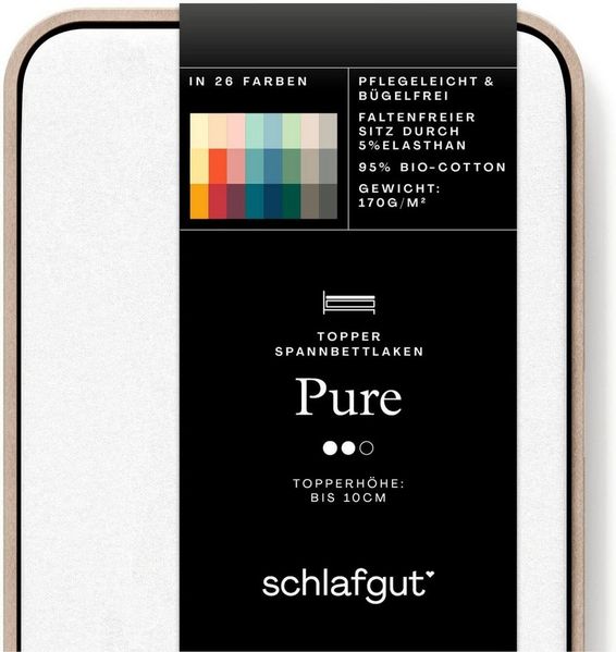 Schlafgut 'PURE TOPPER' Spannbettlaken, für Topper bis 10 cm Höhe, Full-white, M 120x200cm - 130x220cm, 100% Bio-Baumwolle