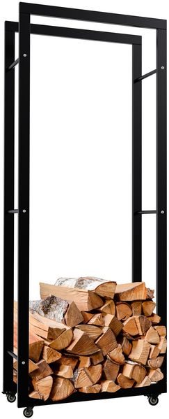 Kaminholzregal innen Metall SATLO - mit Rollen Brennholzregal innen Kaminholzständer Kaminholzhalter Feuerholzregal Innen Schwarz, 25x60x150cm