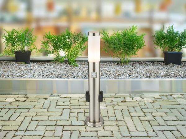 LED Wegeleuchte mit Bewegungsmelder & Steckdosen in Silber, H 60cm