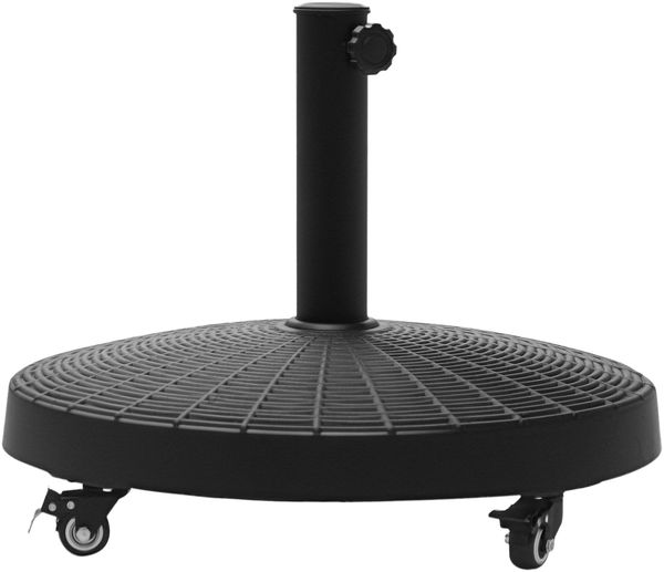 25 kg schwerer Sonnenschirmständer, runder Sonnenschirmständer mit Rollen, Rattanoptik, für 38/48 mm Sonnenschirmstangen, für Garten und Balkon, schwarz