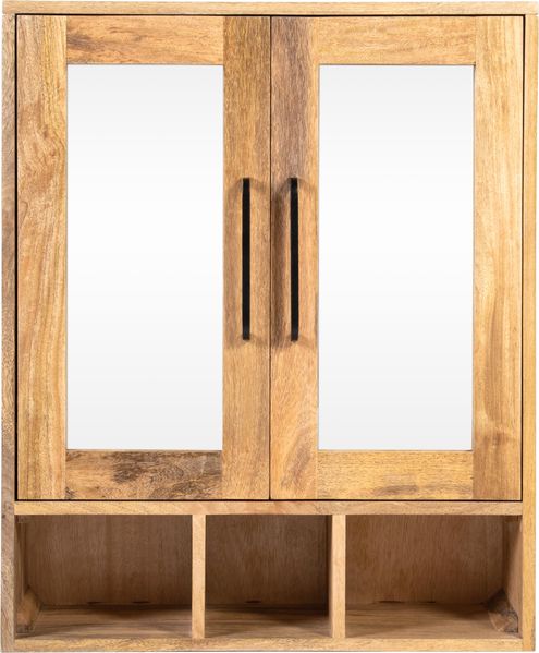 Riffelution Spiegelschrank braun Mangoholz 65cm x 78,5cm x 25cm