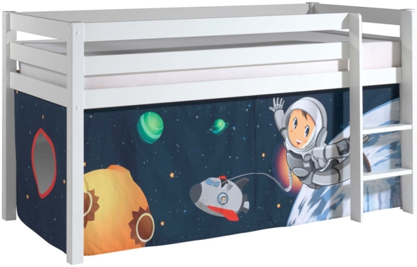 Kinderbett Karolina 210x114x106 Massivholz Weiß Textilset Spaceman