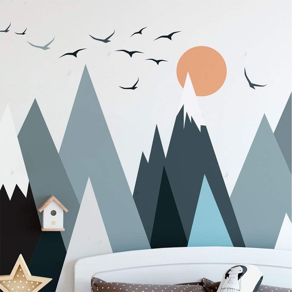 Ambiance-Aufkleber Skandinavische Parka Mountains Wandtattoos, DIY-Wohnkultur, abziehbare Aufkleber zum Abziehen und Aufkleben, wasserdichte und selbstklebende Wandkunst - 60x115 cm