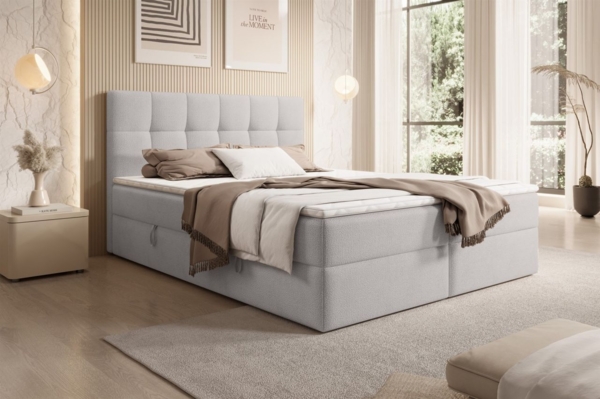 Boxspringbett Schlafzimmerbett ARTURO 140x200cm Stoff Freya Silbergrau