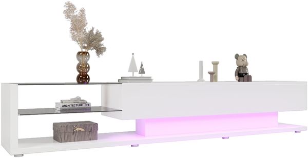 TV-Schränke, niedrige Paneele, hochglänzende weiße Glastrennwände und variable LED-Beleuchtung,170×36×38 cm, Weiß,modernes Design, viel Stauraum Bild 2