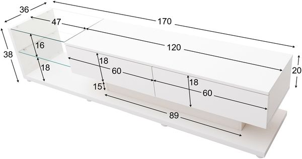 TV-Schränke, niedrige Paneele, hochglänzende weiße Glastrennwände und variable LED-Beleuchtung,170×36×38 cm, Weiß,modernes Design, viel Stauraum Bild 3