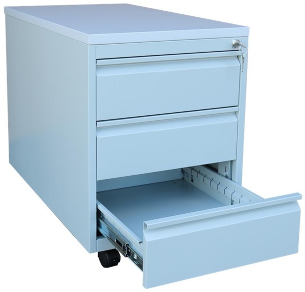 Stahl Büro Rollcontainer Bürocontainer mit einer Stahl-Abdeckplatte 3 Schubladen RAL 7035 Lichtgrau 505305 Bild 3