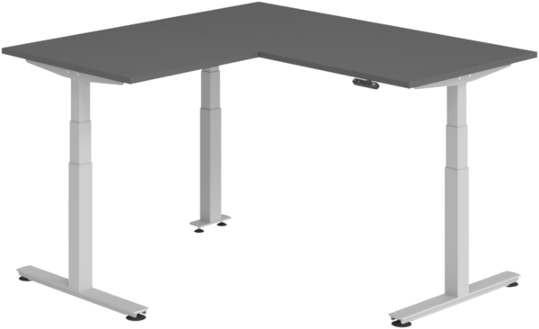 bümö Eckschreibtisch elektrisch höhenverstellbar L-Form: 160 x 160 cm in graphit, Gestell silber - Stehschreibtisch mit Memory-Steuerung, elektrischer XXL Schreibtisch für die Ecke, XDSMW-1608-G-S