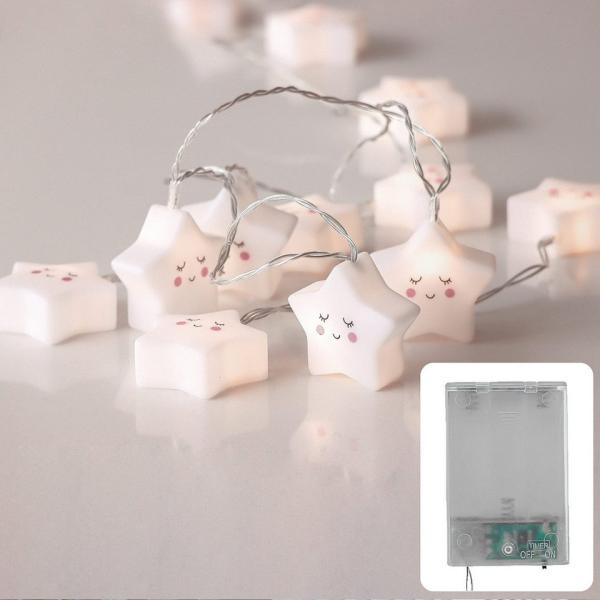 COZY HOME LED-Lichterkette Sternen Batterie und Stecker, 20 LED I 5m I Warmweiße LED-Stern Lichterkette I Kinderbett Bunt Deko