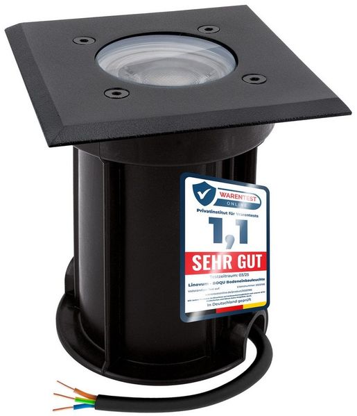linovum LED Gartenstrahler BOQU Bodenleuchte eckig IP67 dimmbar schwarz LED GU10 7W neutralweiß, Neutralweiß
