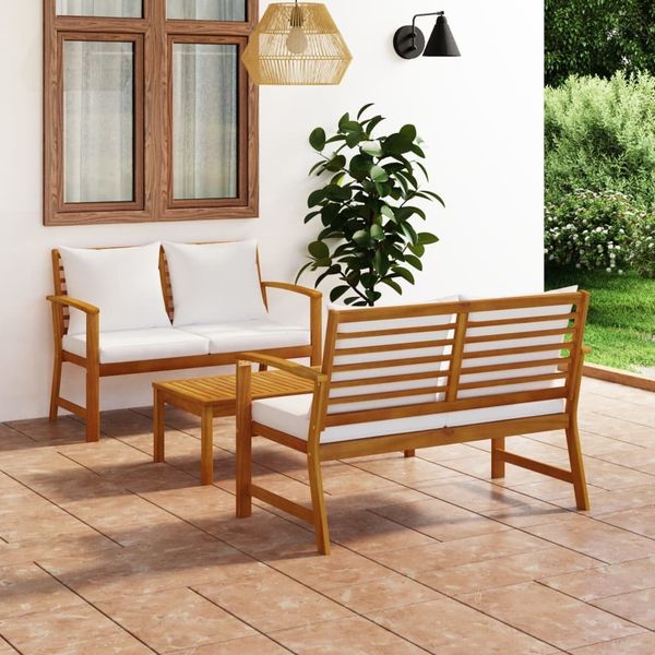 vidaXL 3-tlg. Garten-Lounge-Set mit Auflagen Massivholz Akazie 3057788