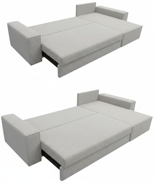 Wohnero24 modernes Ecksofa MARVIN Cord Hellgrau 298 x 180 cm – Eckcouch L-Form mit Schlaffunktion 250 x 150 cm, universelle Ottomane Bild 6
