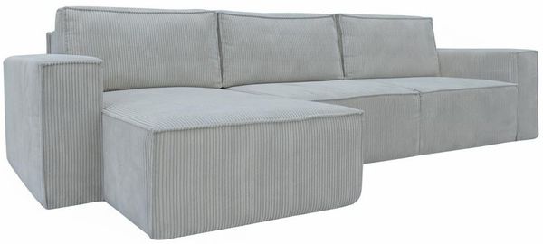 Wohnero24 modernes Ecksofa MARVIN Cord Hellgrau 298 x 180 cm – Eckcouch L-Form mit Schlaffunktion 250 x 150 cm, universelle Ottomane Bild 3