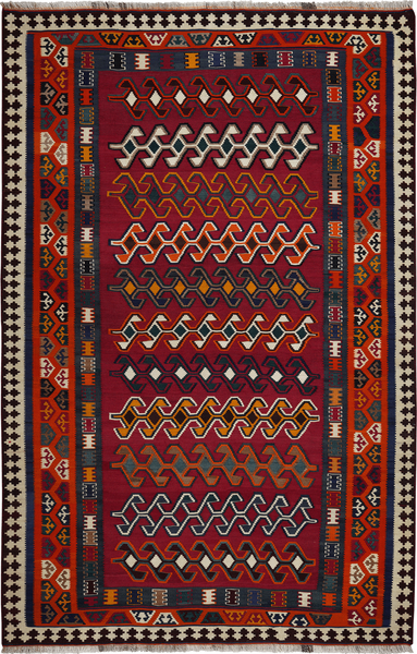 Looma 'Mandana' Kelim Gashgai Old handgewebt, Schurwolle Rot, 163x254 cm