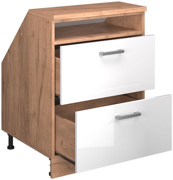 Küchenschrank für Dachschrägen R-Line Weiß Hochglanz 60 cm mit 2 Schubladen, Schrankkorpus 60 cm Tiefe Vicco Bild 3