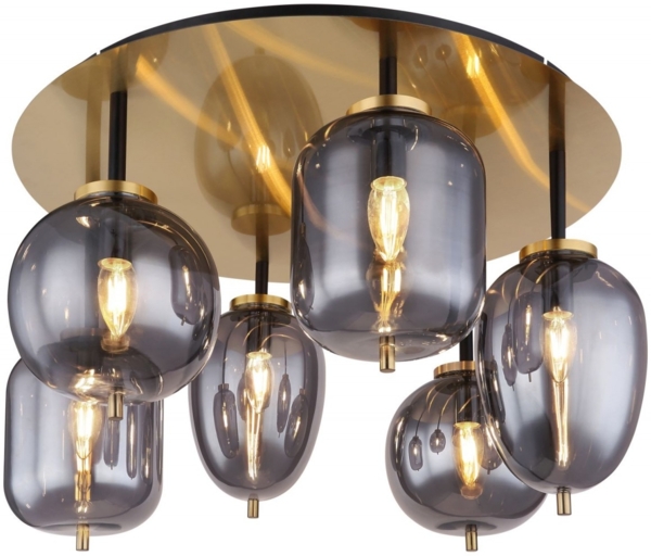 Deckenleuchte Wohnzimmer Deckenlampe Messing Farben Rauchglas 15345-6DMM