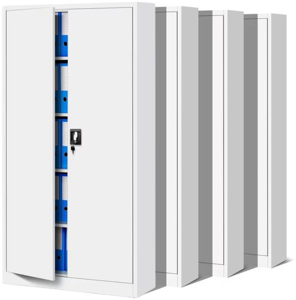MegaDeal 4x Aktenschrank abschließbar JAN - 5 Ebenen verstellbar, Flügeltüren | Metallschrank Werkstatt Mehrzweckschrank Büroschrank aus Stahl Werkzeugschrank, 185x90x40cm Weiß