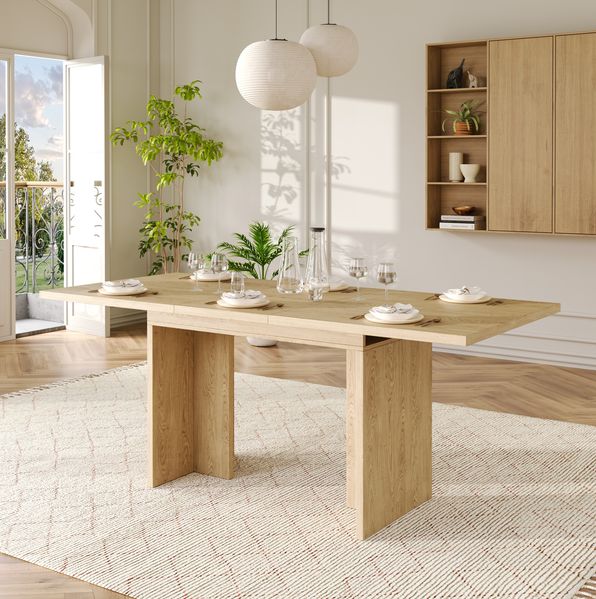 Ausziehbarer Esstisch 140-180x80 cm – moderner Tisch aus MDF in Eichenoptik für 6-8 Personen