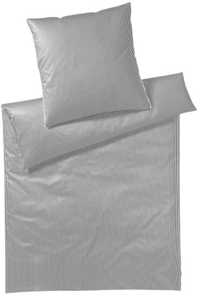 elegante Mako-Satin Bettwäsche Hamburger Streifen|155x200 cm + 80x80 cm| grau